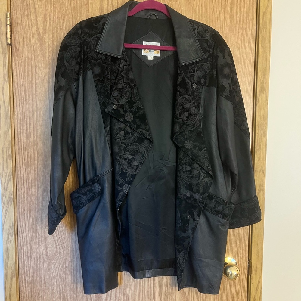 Vintage black leather floral jacket